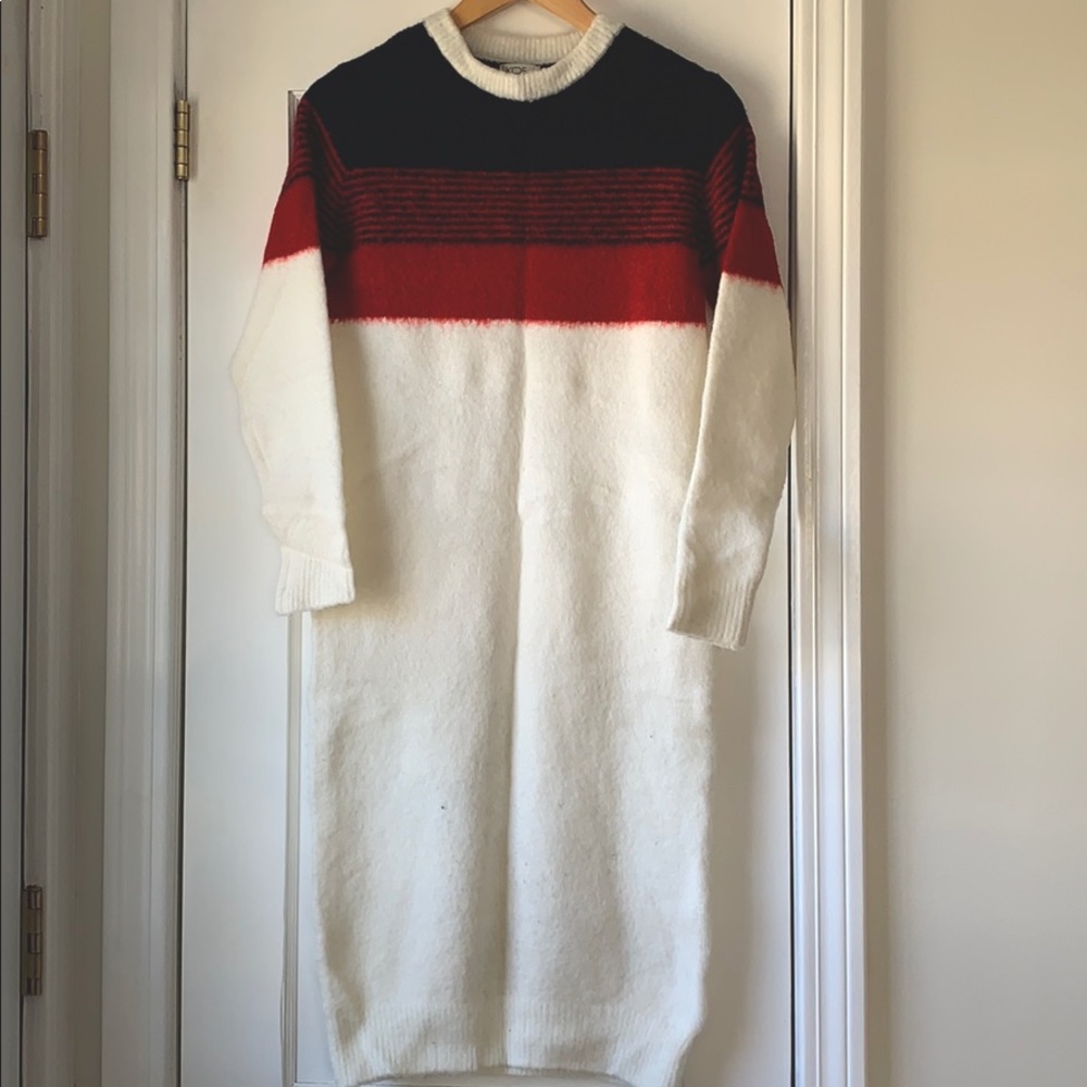 Crewneck Knit Dress, Small, White red navy